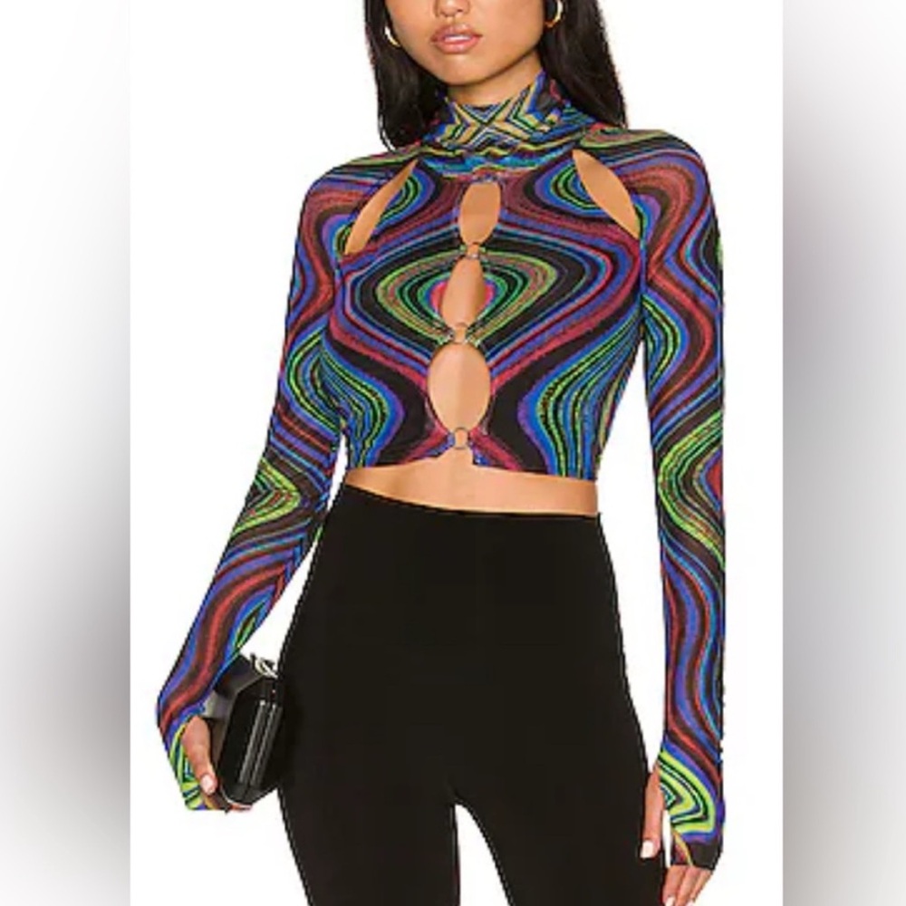 AFRM x Revolve Maui Mesh Cutout Crop Top in Electric Swirl - M